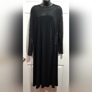 Classic Plus Size Black Dress See Through Top & Sleeves Accent at Waist Size 20?